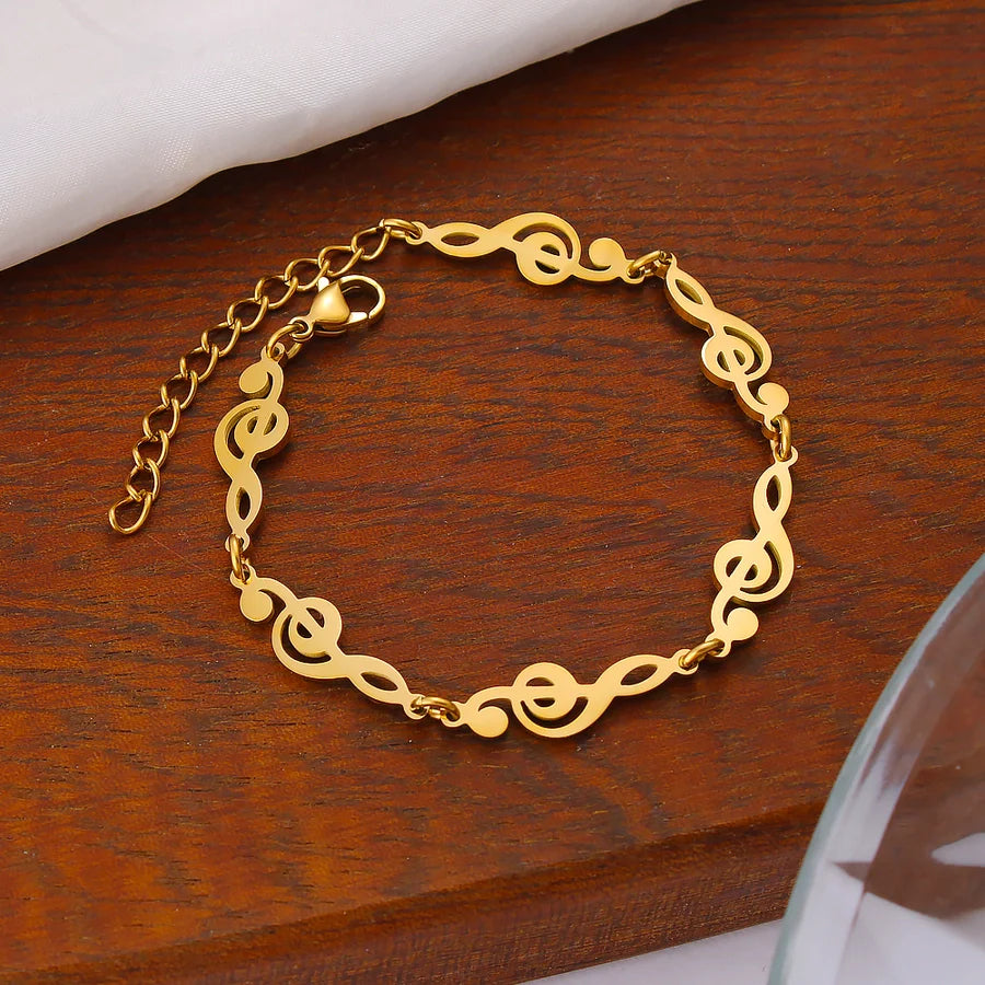 Jewelry IG Style Music Symbol Fish Bone 304 Stainless Steel 18K Gold Plated Bracelets Necklace