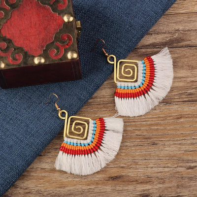 bohemian sector synthetic gemstones shell copper tassel mesh women's ear hook