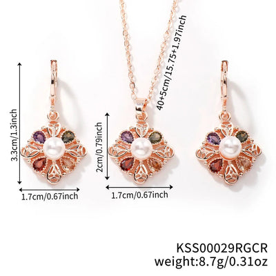 Copper K Gold Plated Inlay Water Droplets Flower Glass Jewelry Set