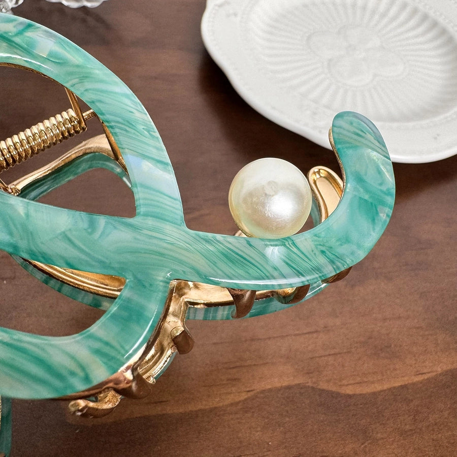 Women's IG Style Waves Arylic Alloy Inlay Pearl Hair Claws