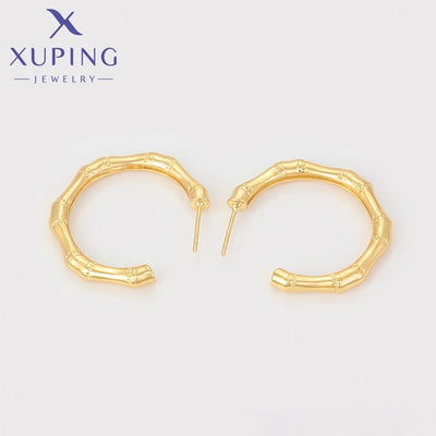 1 Pair XUPING Simple Style C Shape Copper 18K Gold Plated Ear Studs