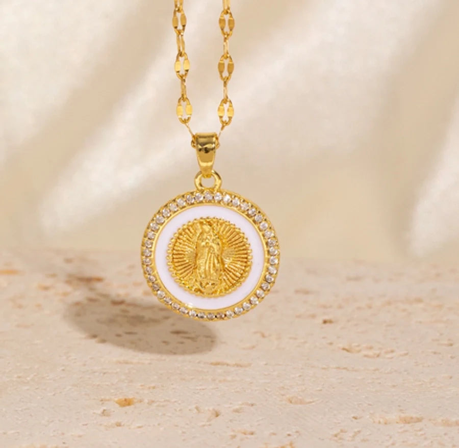 Copper Plating Geometric Virgin Mary Pendant Necklace