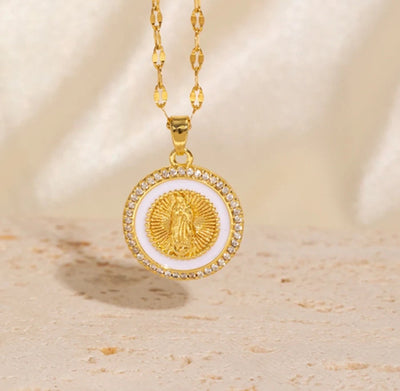 Copper Plating Geometric Virgin Mary Pendant Necklace