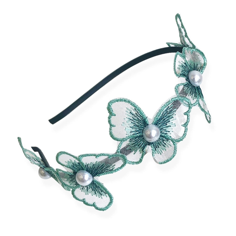 fashion butterfly alloy lace inlay artificial pearls hair band 1 piece