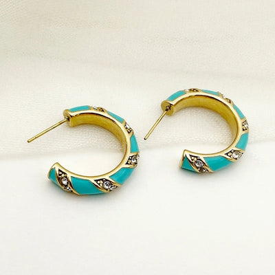 1 Pair Elegant Cute Artistic C Shape Pentagram Flower Enamel Inlay 304 Stainless Steel Zircon 14K Gold Plated Ear Studs