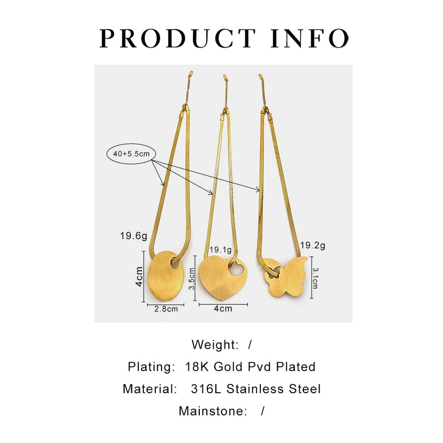Jewelry Retro Exaggerated Heart Shape Butterfly 316L Stainless Steel  18K Gold Plated Pendant Necklace