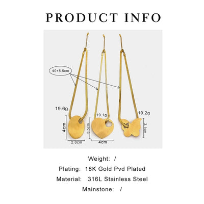 Jewelry Retro Exaggerated Heart Shape Butterfly 316L Stainless Steel  18K Gold Plated Pendant Necklace
