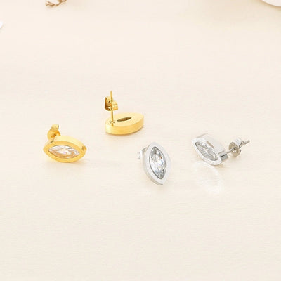 1 Pair Vintage Style Water Droplets Hollow Out Inlay 304 Stainless Steel Zircon 18K Gold Plated Ear Studs