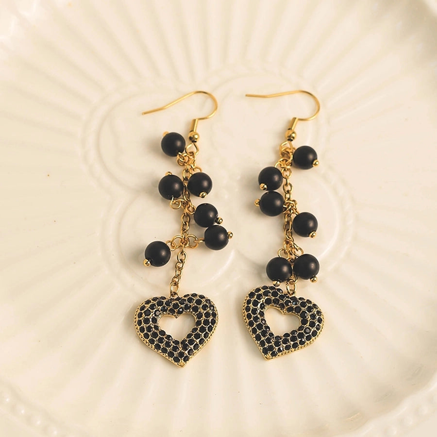 1 Pair Elegant Bohemian Simple Style Heart Shape Tassel Plating 304 Stainless Steel Zircon 14K Gold Plated Drop Earrings