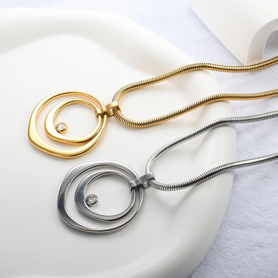 Jewelry Elegant Simple Style Round 304 Stainless Steel Plating Earrings Necklace