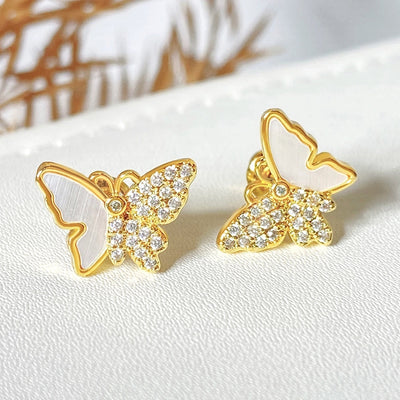 1 Pair Fairy Style Elegant Novelty Butterfly Inlay Copper Shell Zircon Ear Studs