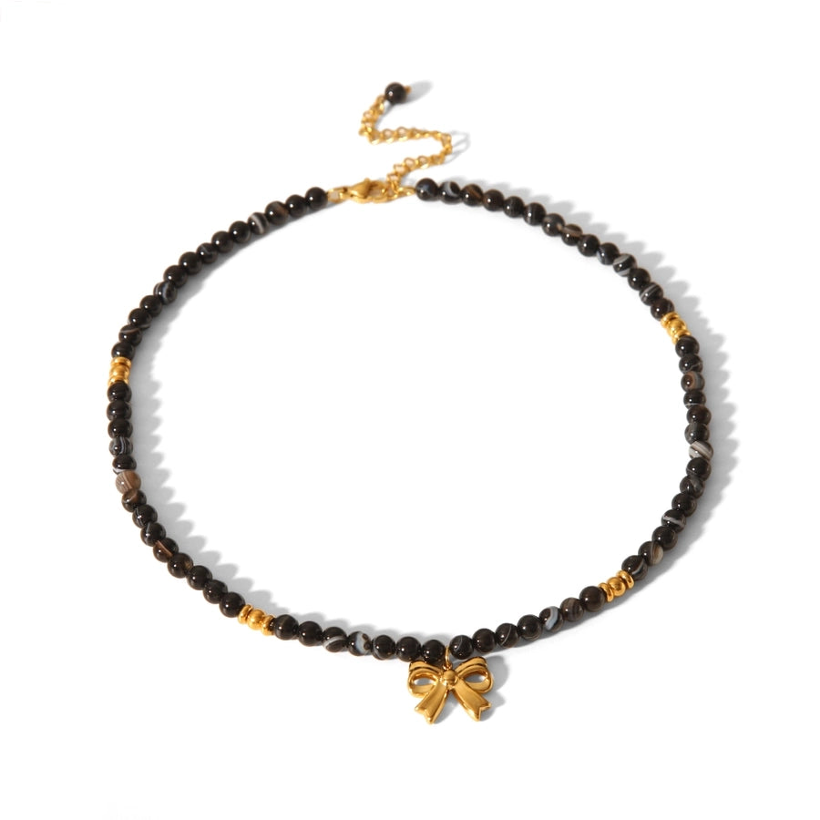 Simple Style Classic Style Bow Knot 304 Stainless Steel natural stone 18K Gold Plated Pendant Necklace In Bulk