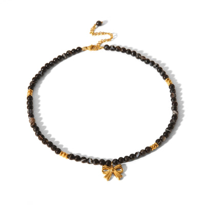 Simple Style Classic Style Bow Knot 304 Stainless Steel natural stone 18K Gold Plated Pendant Necklace In Bulk