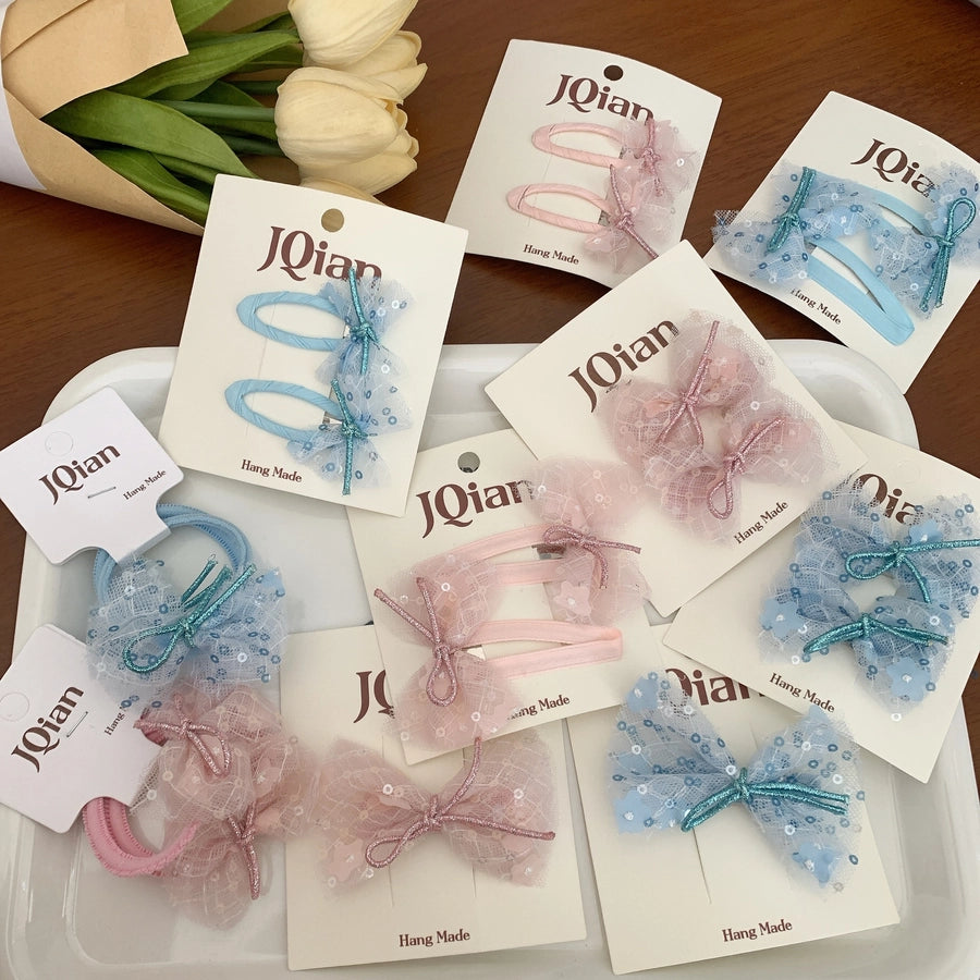 Women's Cute Sweet Korean Style Bow Knot Gauze Sequins Handmade Lace Hair Clip Hair Tie