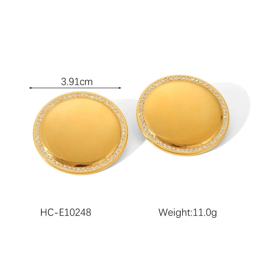1 Piece IG Style Exaggerated Round Rectangle Plating Inlay 304 Stainless Steel Rhinestones 18K Gold Plated Ear Studs
