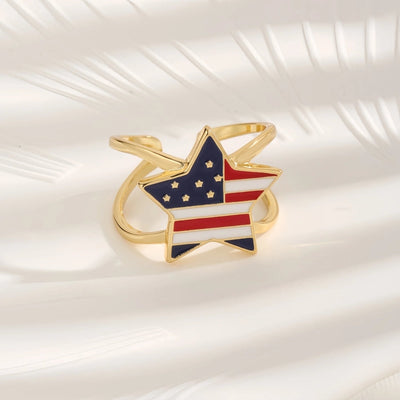 Copper 18K Gold Plated Inlay Pentagram Zircon Rings