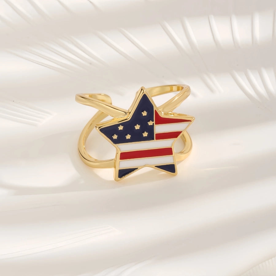 Copper 18K Gold Plated Inlay Pentagram Zircon Rings