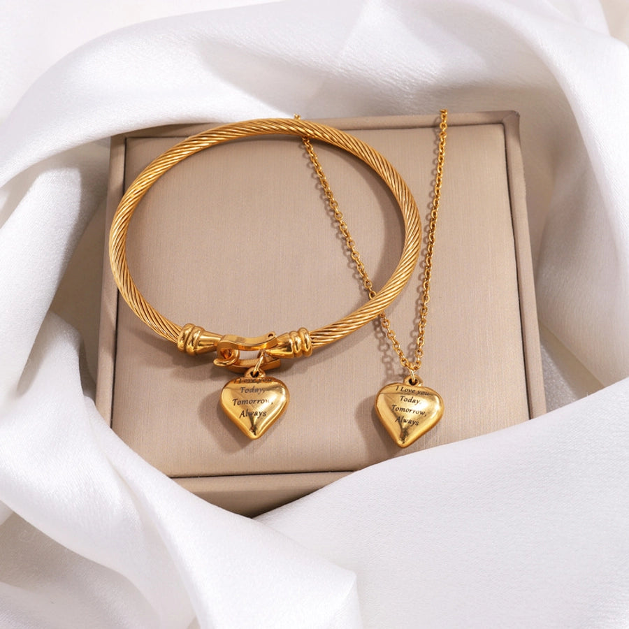 Jewelry Simple Style Heart Shape Titanium Steel Bracelets Necklace