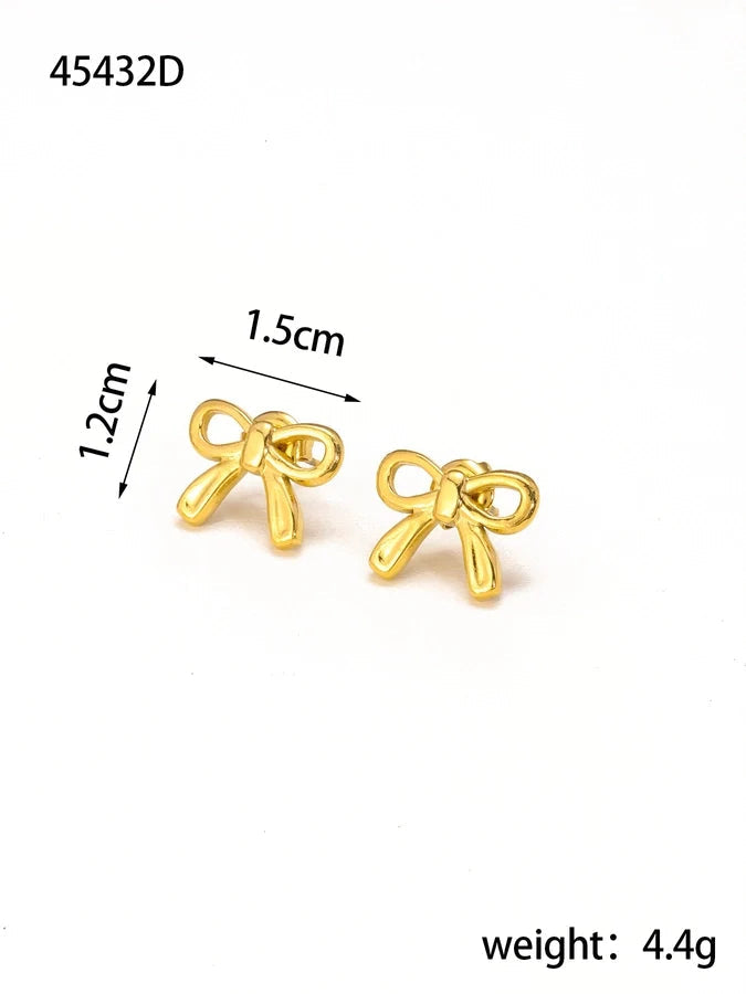 1 Pair Elegant Bow Knot 304 Stainless Steel 18K Gold Plated Drop Earrings
