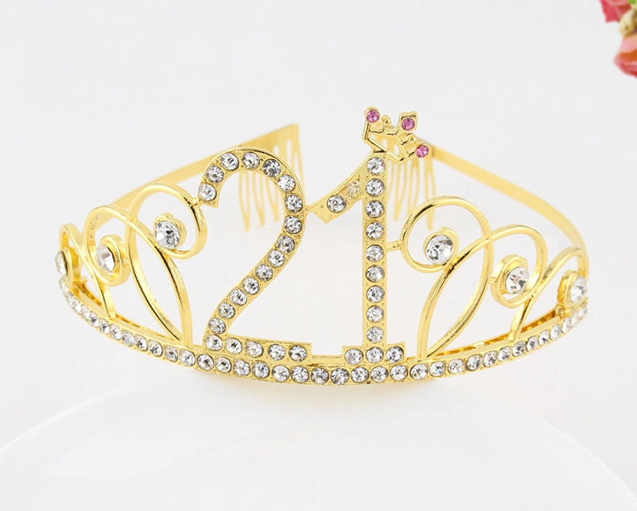 New Birthday Crown  60 Digital Birthday Headband Bridal Banquet Rhinestone Hair Accessories Alloy Headband Women