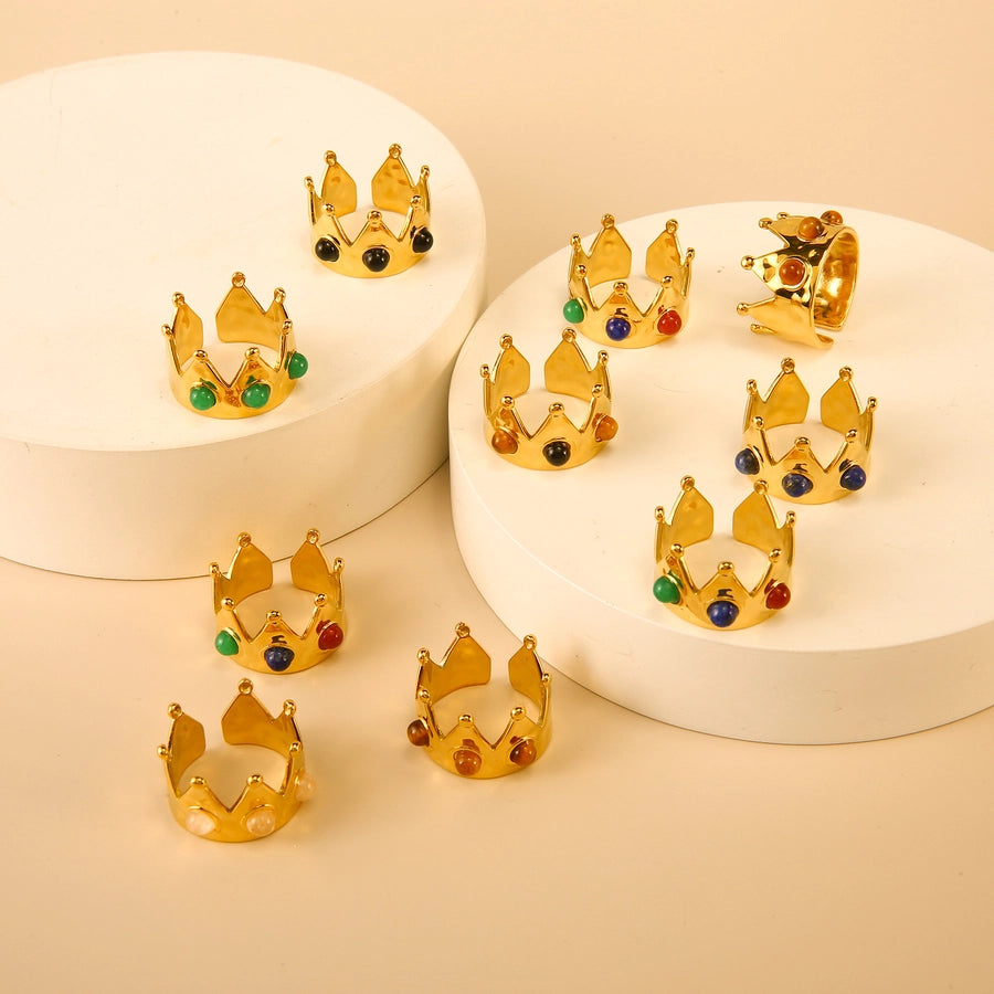 Jewelry Elegant Classic Style Crown 304 Stainless Steel Natural Stone Inlay Open Rings