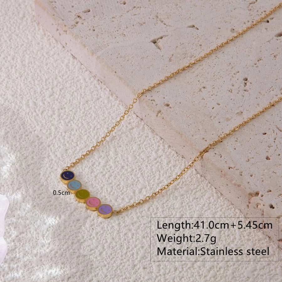 Jewelry Sweet Simple Style Classic Style Smile Face Round Face 304 Stainless Steel 18K Gold Plated Plating Bracelets Necklace Jewelry Set