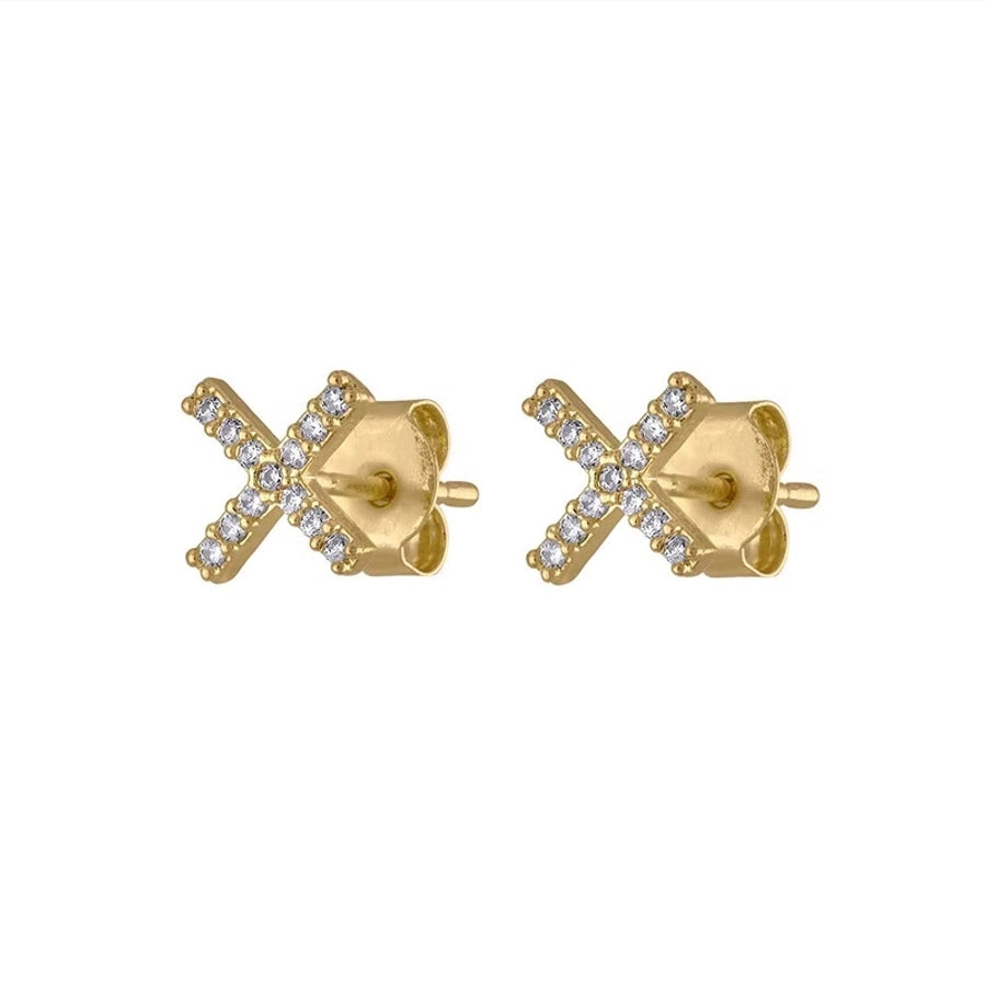 1 Pair Simple Style Letter Asymmetrical Copper Zircon 24K Gold Plated Ear Studs