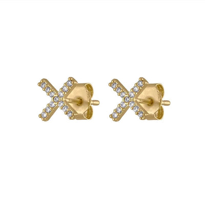 1 Pair Simple Style Letter Asymmetrical Copper Zircon 24K Gold Plated Ear Studs