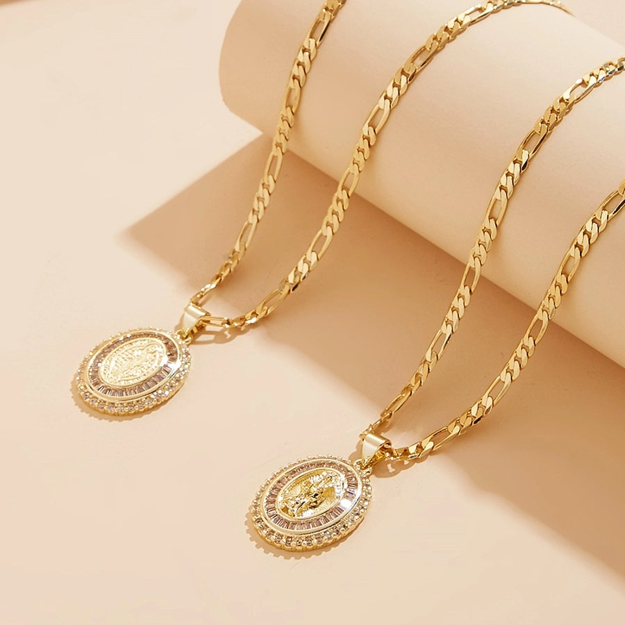 Jewelry Classical Religion Classic Style Human Round Copper Zircon 18K Gold Plated Inlay Pendant Necklace