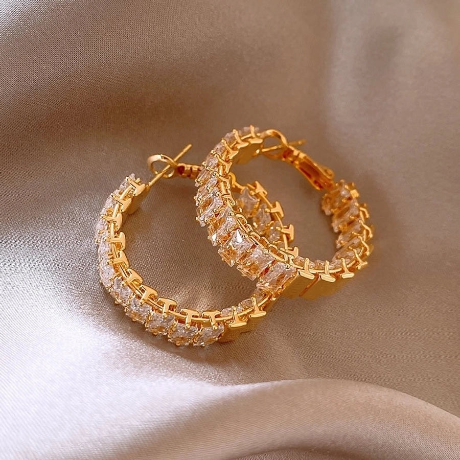 1 Pair Elegant Sweet Shiny Circle Three-dimensional Inlay Copper Rhinestones Earrings