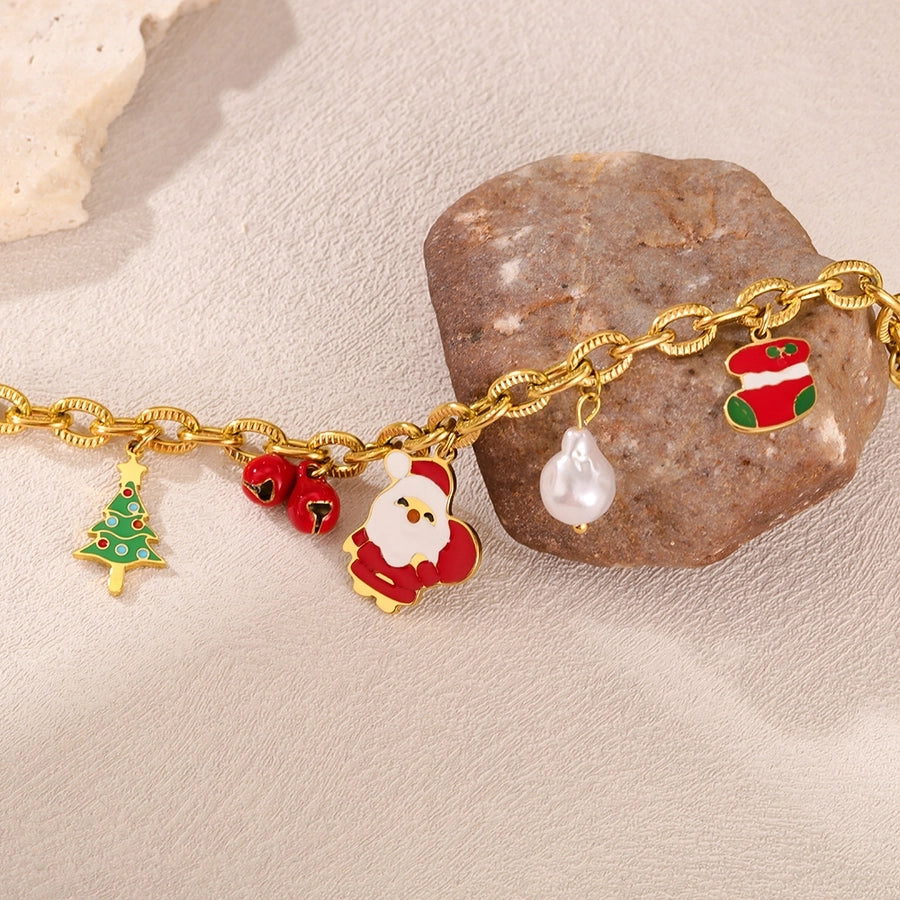 Simple Style Christmas Tree Santa Claus Christmas Socks 304 Stainless Steel cable chain Bracelets In Bulk