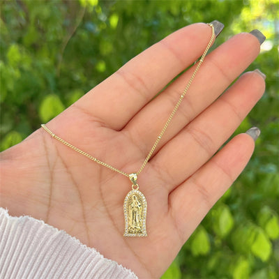 Copper 18K Gold Plated Inlay Virgin Mary Zircon Pendant Necklace
