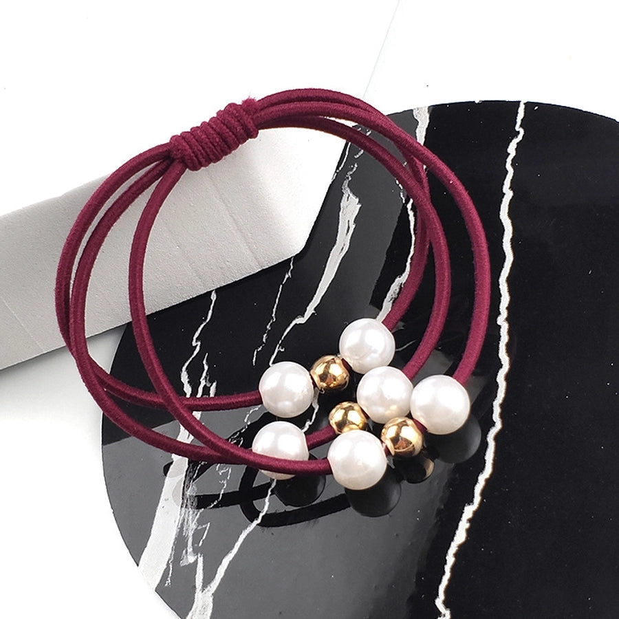 korean style three-in-one pearl hair band high elasticity simple handmade knotted hair rubber band hair rope factory