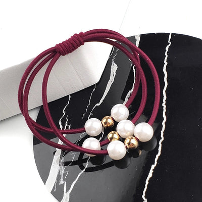 korean style three-in-one pearl hair band high elasticity simple handmade knotted hair rubber band hair rope factory