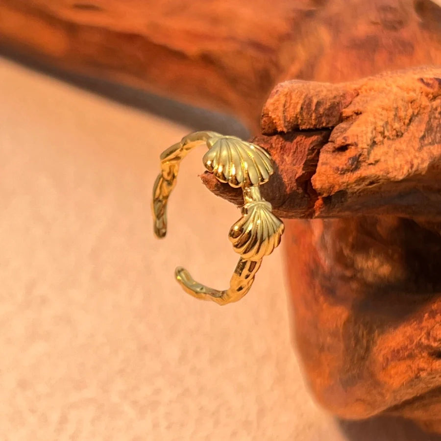 Jewelry Casual Shell 304 Stainless Steel 18K Gold Plated Plating Open Rings