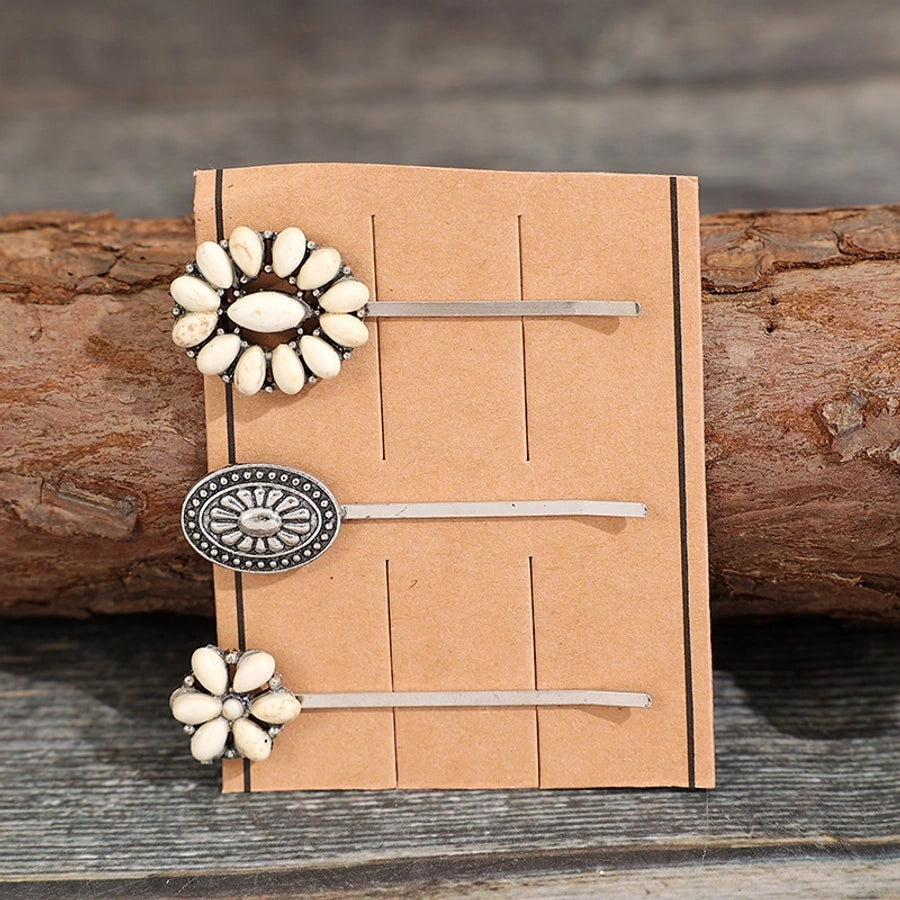 retro solid color alloy plating inlay turquoise hair clip