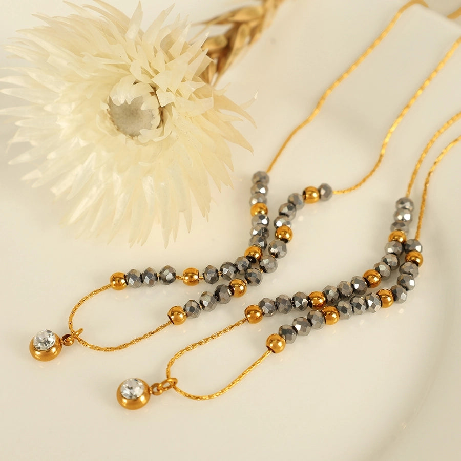 Jewelry IG Style Vintage Style French Style Round 304 Stainless Steel 18K Gold Plated Beaded Polishing Pendant Necklace