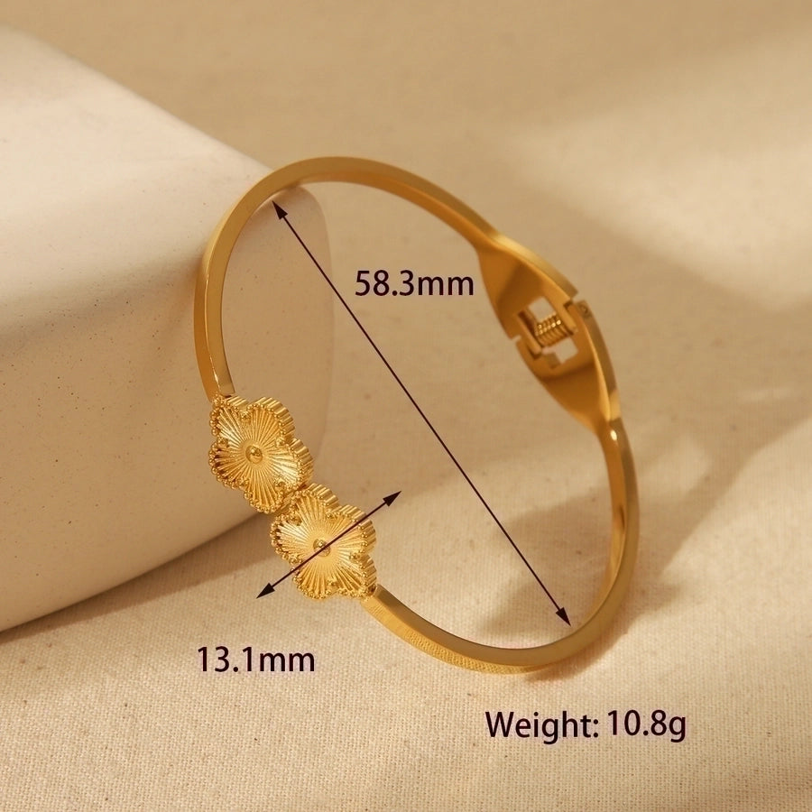 Formal Commute Wind Five-petal flower Round Flower 304 Stainless Steel 18K Gold Plated Bangle In Bulk