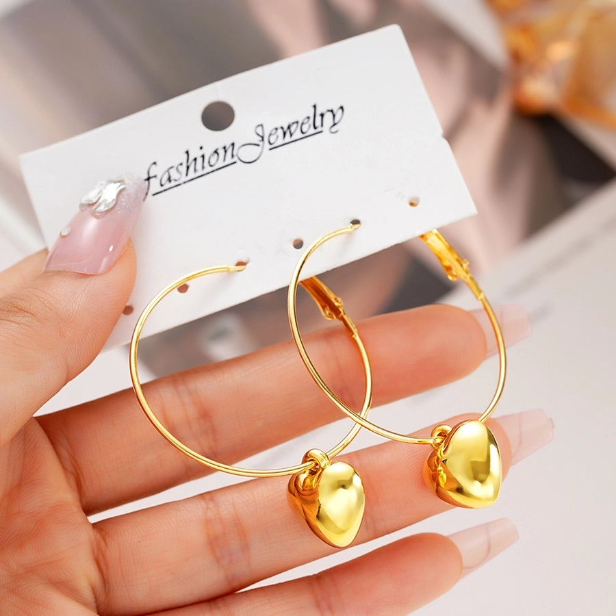 1 Pair Exaggerated Circle Heart Shape Plating Alloy Gold Plated Earrings