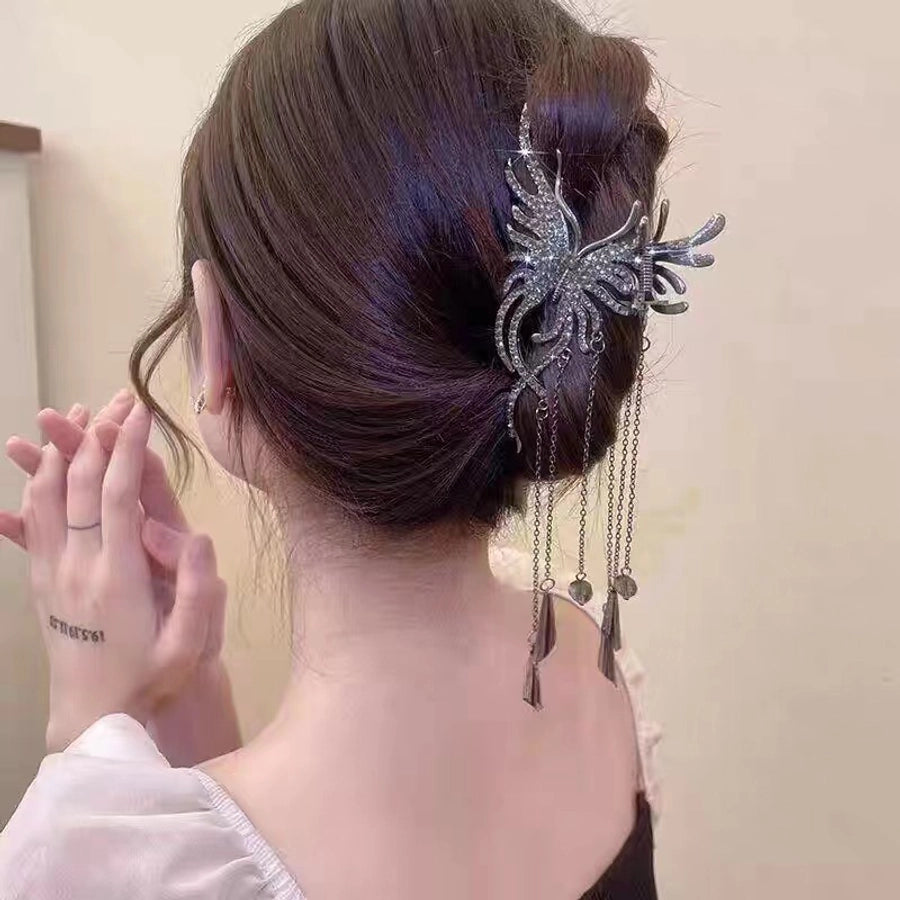 elegant fashion butterfly alloy tassel inlay artificial pearls rhinestones hair clip