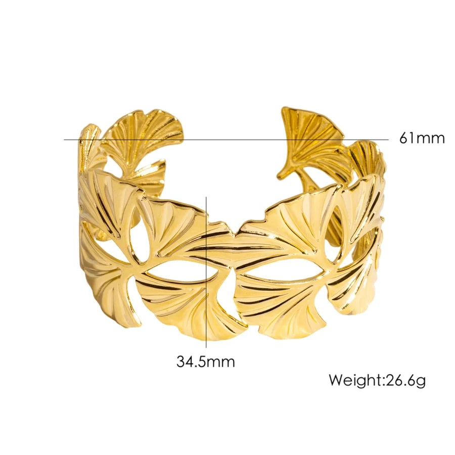 Exaggerated Ginkgo Leaf 304 Stainless Steel Bangle In Bulk
