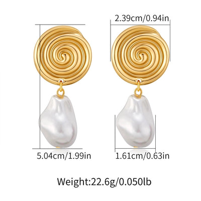 1 Piece Vintage Style Lady Wedding Pearl Inlay Copper Artificial Pearls 18K Gold Plated Drop Earrings