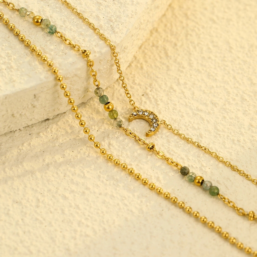 IG Style Moon 304 Stainless Steel 18K Gold Plated Zircon ball chain cable chain Bracelets In Bulk