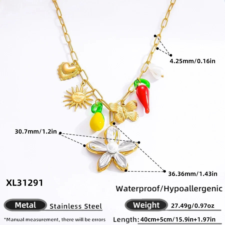 Jewelry Elegant Classic Style Streetwear Heart Shape 304 Stainless Steel Plating Multi Charms Necklace