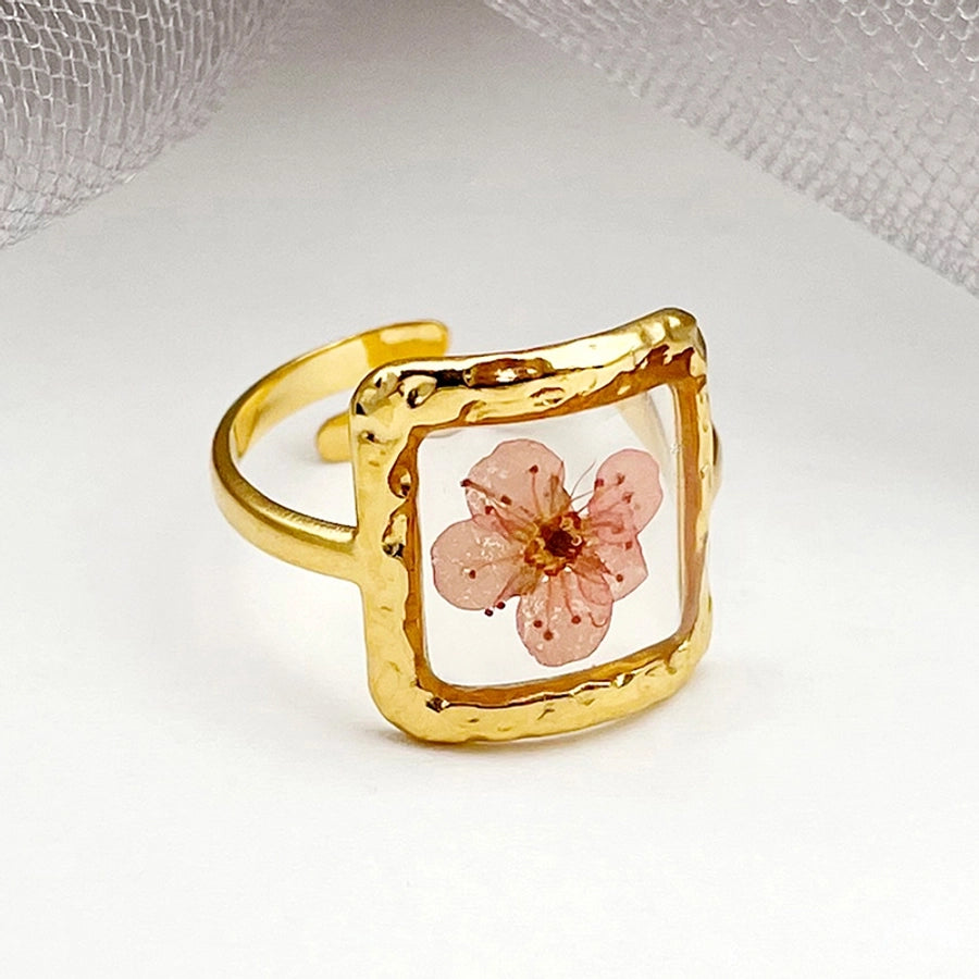 Jewelry IG Style Elegant Sweet Square Heart Shape 304 Stainless Steel Fritillary 14K Gold Plated Plating Inlay Open Rings