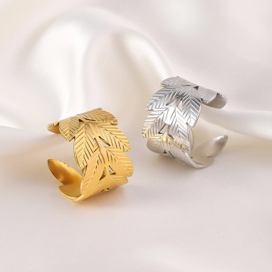 Jewelry Elegant Leaves Titanium Steel Open Rings