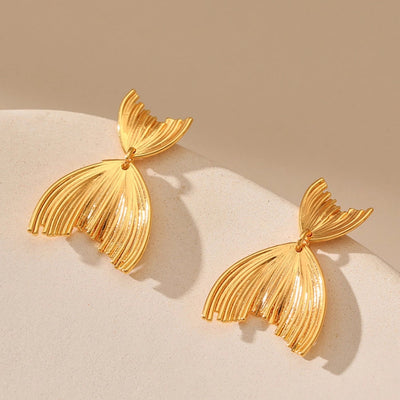 1 Pair Hawaiian Vacation Beach Fish Tail 304 Stainless Steel 18K Gold Plated Drop Earrings