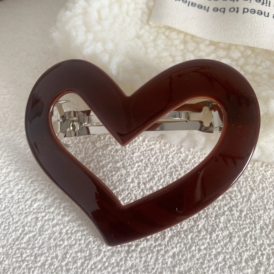 simple style heart shape alloy acetic acid sheets hollow out hair clip