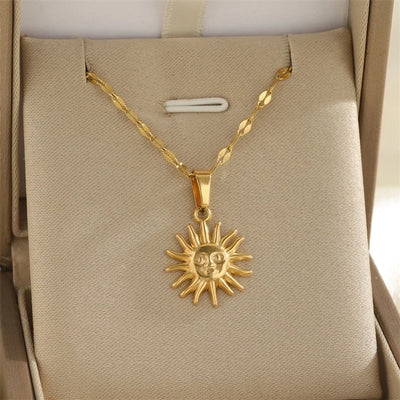 Jewelry Simple Style Classic Style Sun Heart Shape Bow Knot 201 Stainless Steel 304 Stainless Steel Rhinestones Shell Zircon 18K Gold Plated Inlay Pendant Necklace