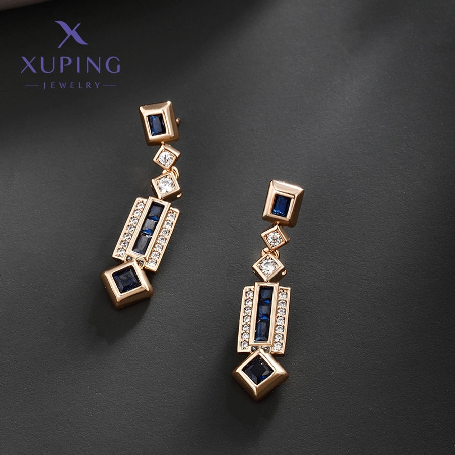 1 Pair Elegant XUPING Geometric Inlay Copper Artificial Gemstones 18K Gold Plated Drop Earrings